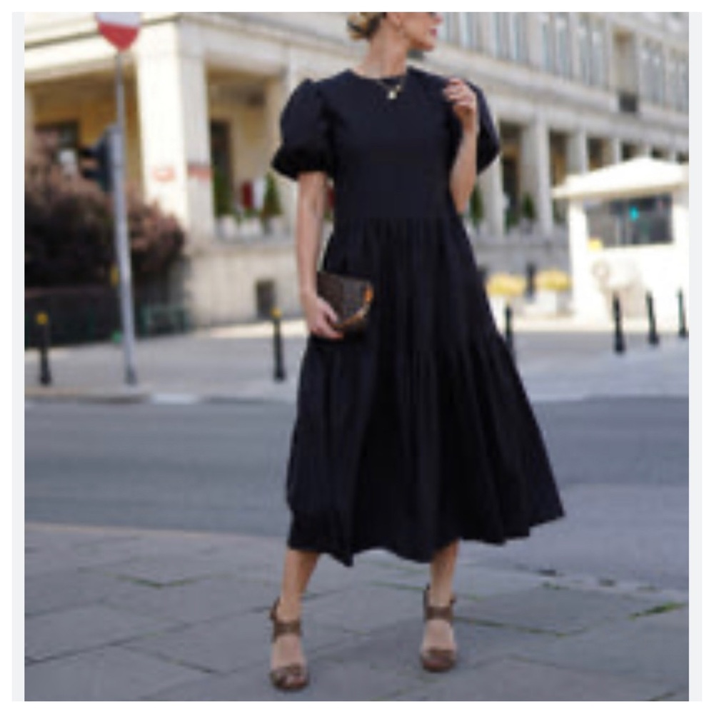 17 Black Boho Smocking Detail Tiered Maxi Dress